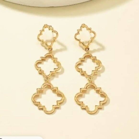 18k Gold Plated Geometric Drop Earrings - Picture 3 of 4